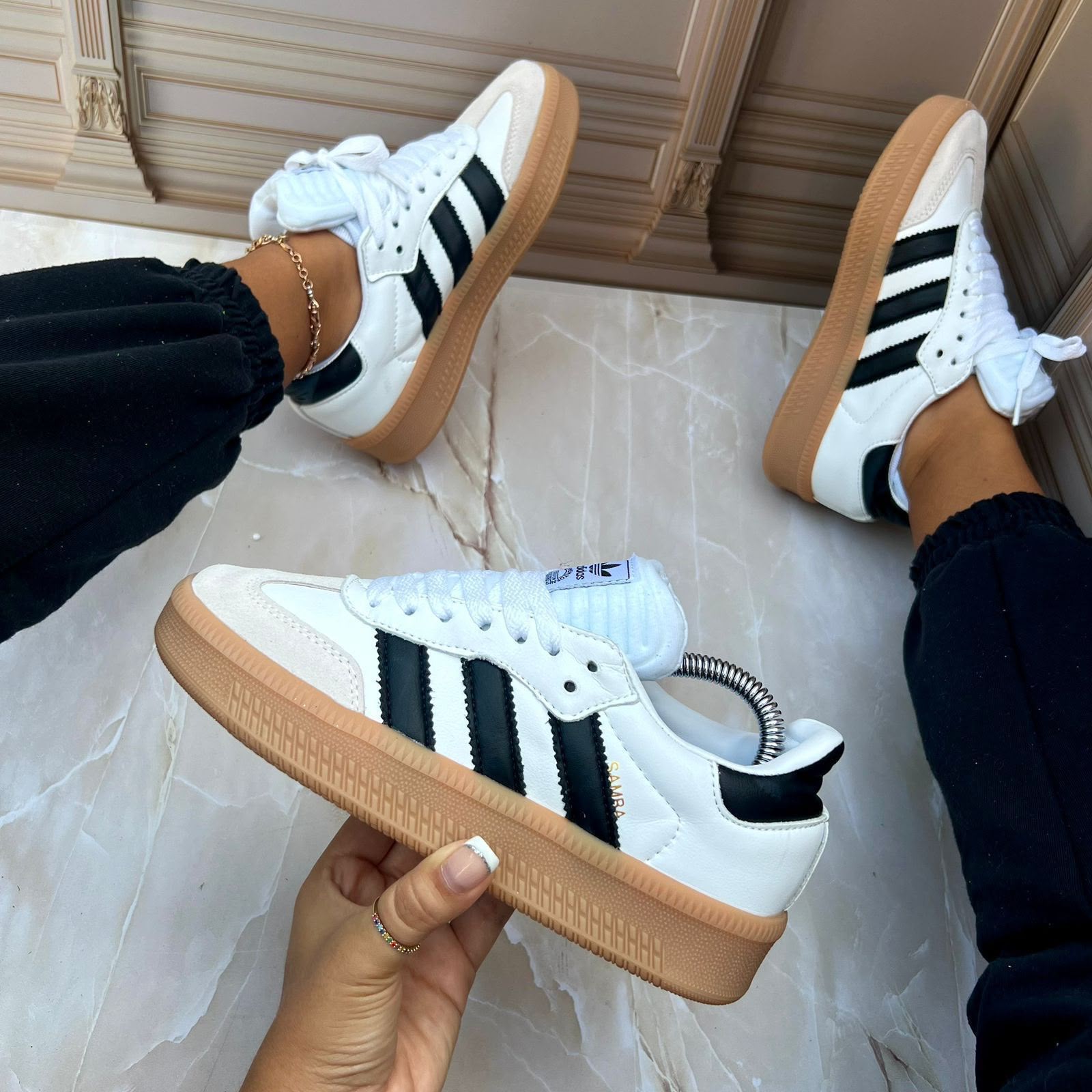 Adidas Samba OG (Blanco-Negro-Suela de goma)